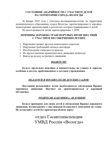 Состояние аварийности с участием детей за январь 2025г Состояние аварийности с участием детей за январь 2025г.